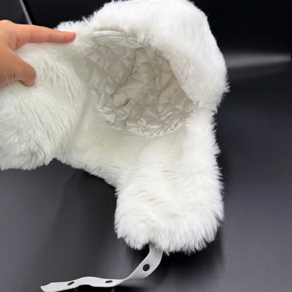 Unisex NWT Screamer Trapper Aviator Hat White Fur Winter Warm Leather Ski Snow - Picture 5 of 10